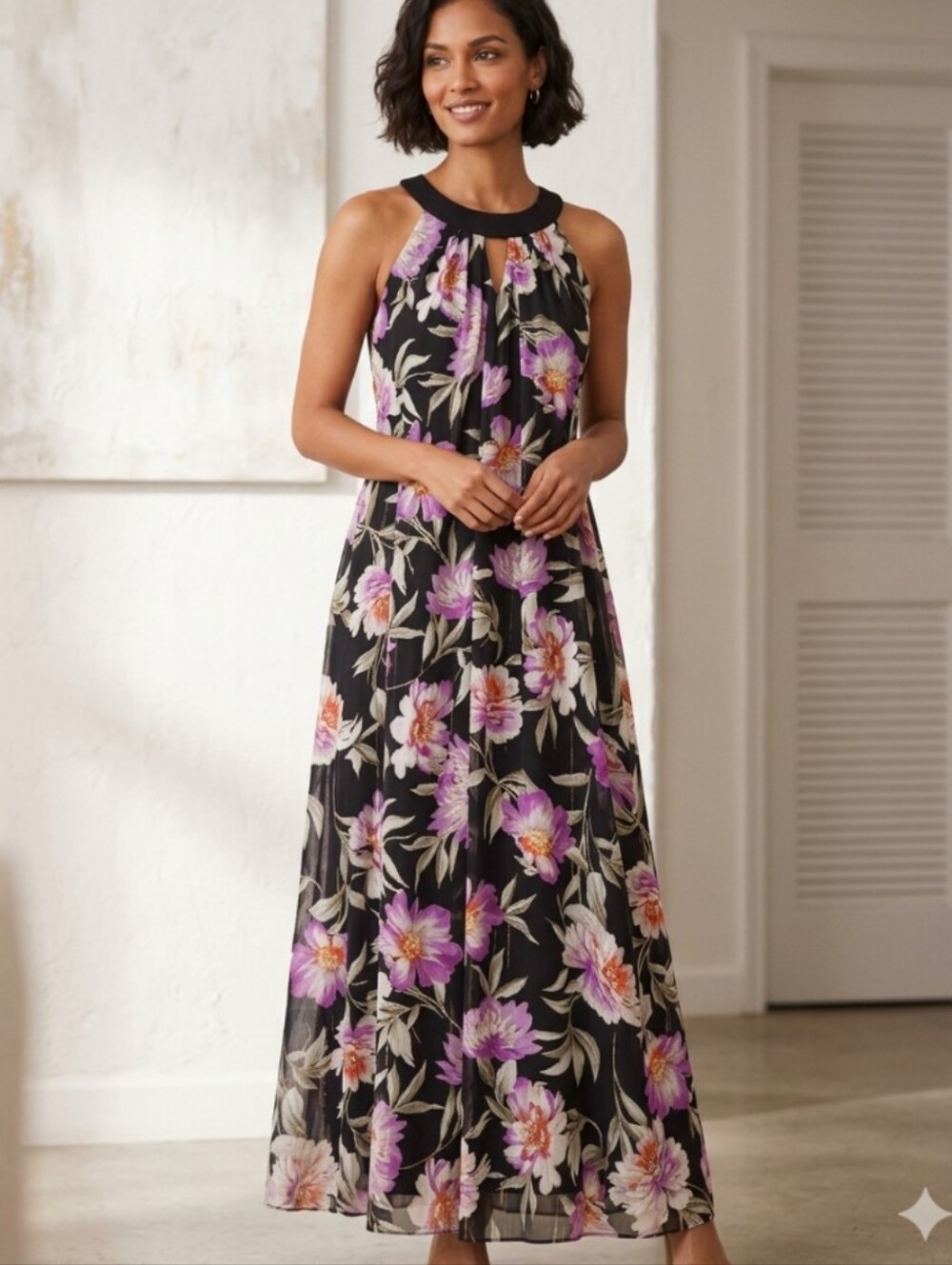 Enfocus Studio Black Maxi Dress Floral Print